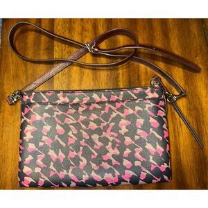Fossil Black Pink And Tan Clutch Crossbody Handbag Leather 11x7 Inch